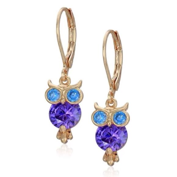 💜 Betsey Johnson pretty crystal dangle owl earrings 💜 - Picture 2 of 2